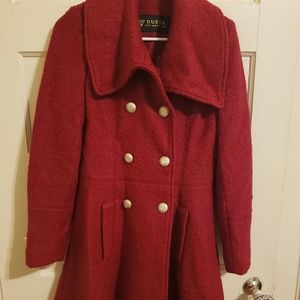 GUESS Double-Breasted Red Peacoat
